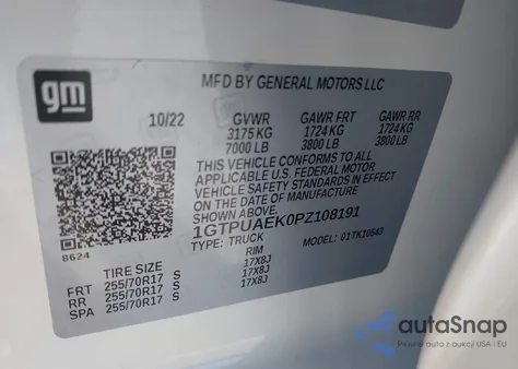 2023 GMC Sierra 1500 4Wd Short Box Pro z USA, uszkodzony, nr VIN 1GTPUAEK0PZ108191